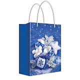 Пакет подарочный новогодний 26*32,7*13,6см Русский дизайн "Елочные украшения в синем цвете", ламин.