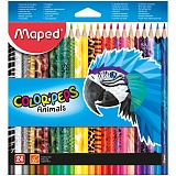 Карандаши цветные Maped "Color Peps Animals", 24цв., трехгран., заточен., картон, европодвес