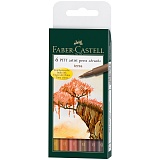 Набор капиллярных ручек Faber-Castell "Pitt Artist Pen Brush Terra" ассорти,6шт.,пласт. уп.,европ.