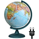Глобус физико-политический рельефный Глобусный мир, 25см, с подсветкой на круглой подставке