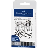 Набор капиллярных ручек Faber-Castell "Pitt Artist Pen Lettering" оттенки серого, 7шт.+карандаш+точ.
