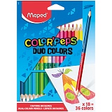 Карандаши цветные двусторонние Maped "Color Peps", 36цв., 18шт., трехгран., заточ., картон,европодв.