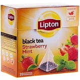 Чай Lipton "Strawberry Mint", черный с ароматом клубники и мяты, 20 пакетиков-пирамидок по 1,6г