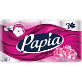 Бумага туалетная Papia "Secret Garden", 3-слойная, 8шт., ароматизир., розовое тиснение, белый