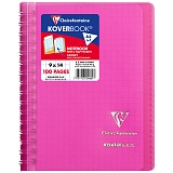 Записная книжка А6 50л. на гребне Clairefontaine "Koverbook", 90г/м2, пластик. обложка, карман, розовая