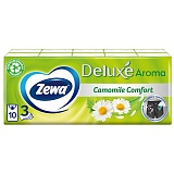 Платки бумажные носовые Zewa "Deluxe" 3-слойные, 19*21см, белые, аромат ромашки, 10 пачек по 10шт.