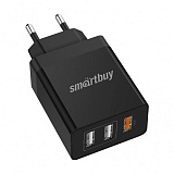 Зарядное устройство сетевое SmartBuy Flash, Quick Charge 3.0 (быстрая зарядка), 3 USB 2x2.4 А + 1xQC 3.0, черный