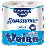 Полотенца бумажные в рулонах Veiro "Домашние", 2-слойные, 12,5м/рул, тиснение, белые, 2шт.