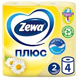 Бумага туалетная Zewa Плюс, 2-слойная, 4шт., тиснение, желтая, ромашка