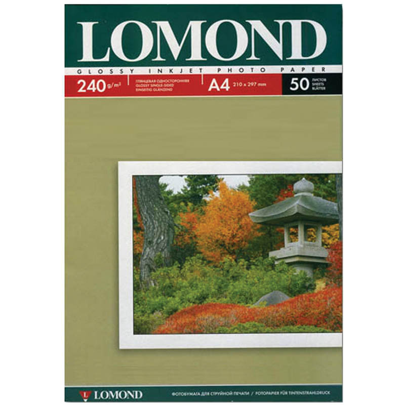 Бумага А4 для стр. принтеров Lomond, 240г/м2 (50л) гл.одн. (а)