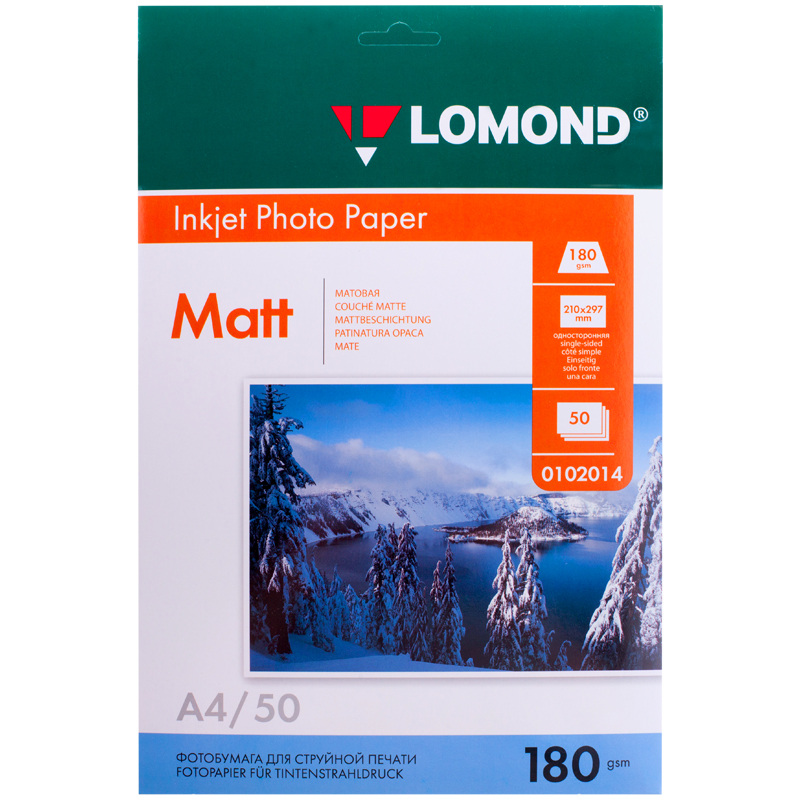Бумага А4 для стр. принтеров Lomond, 180г/м2 (50л) мат.одн.