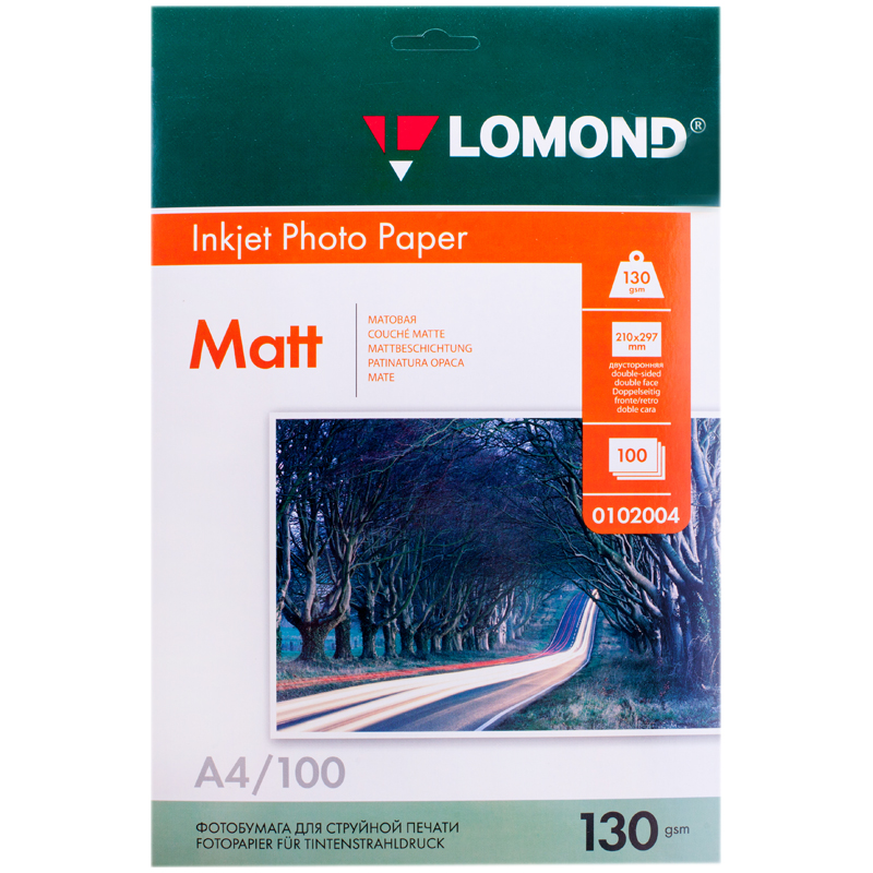 Бумага А4 для стр. принтеров Lomond, 130г/м2 (100л) мат.дв.