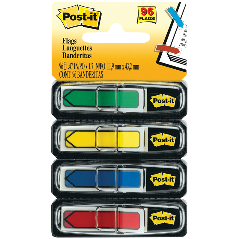 Флажки-закладки Post-it, 45*12мм, 24л*4 цвета, в индивидуальных диспенсерах