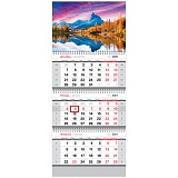 Календарь квартальный 3 бл. на 3 гр. OfficeSpace Standard "Осеннее озеро", с бегунком, 2021г.