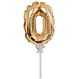 Воздушный шар,  самодув, 18см Поиск "Цифра 0", фольгированный, золотой