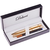 Набор Delucci "Celeste": ручка шарик., 1мм и ручка-роллер, 0,6мм, синие, корпус золото, подар.уп.
