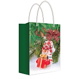 Пакет подарочный новогодний 11*13,5*6см Русский дизайн "Снеговик с подарком", ламинированный