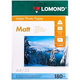 Бумага А4 для стр. принтеров Lomond, 180г/м2 (25л) мат.одн.