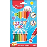 Карандаши цветные Maped "Color Peps Maxi", 12цв., трехгран.,утолщенные, заточен., картон, европодвес