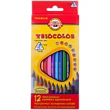 Карандаши цветные Koh-I-Noor "TrioColor", 12цв., трехгран., заточен., европодвес