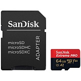 Карта памяти SanDisk MicroSDXC Ultra 64GB, Class 10, UHS-I U3 Extreme Pro, скорость чтения 170Мб/сек