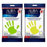 Салфетки влажные Aura "Derma Protect" pocket-pack , 15шт., антибакт., с лимоном/ромашкой