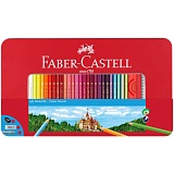 Карандаши цветные Faber-Castell, 60цв.+2 ч/г кар.+ластик+точилка, заточен., метал. кор.