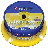 Диск DVD+RW 4.7Gb Verbatim 4x Cake Box (25шт)