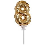 Воздушный шар,  самодув, 18см Поиск "Цифра 8", фольгированный, золотой