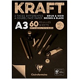 Блокнот для эскизов и зарисовок 60л. А3 на склейке Clairefontaine "Kraft", 90г/м2,верже,черный/крафт