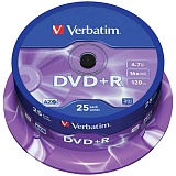 Диск DVD+R 4.7Gb Verbatim 16x Cake Box (25шт)