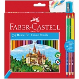 Карандаши цветные Faber-Castell, 24цв.+6, заточен., картон, европодвес, с точилкой