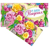Конверт для денег Русский дизайн "С Днем Рождения! Яркие розы", 85*165мм, лакированный