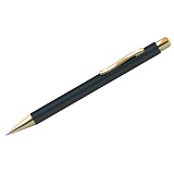 Ручка шариковая Berlingo "Golden Standard" синяя, 0,7мм, корпус черный/золото, кнопочн, пласт.футляр