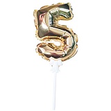 Воздушный шар,  самодув, 18см Поиск "Цифра 5", фольгированный, золотой