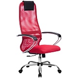 Кресло руководителя Метта "S-B" S-BK-8 CH, ткань-сетка красная №22, спинка-сетка, топ-ган