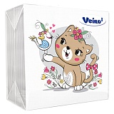 Салфетки бумажные Veiro 1 слойн., 24*24см, белые, с рисунком "Котик", 50шт.