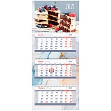 Календарь квартальный 3 бл. на 3 гр. OfficeSpace Mini premium "Бисквитный торт", с бегунком, 2021г.
