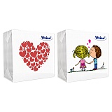 Салфетки бумажные Veiro, 1 слойн., 24*24см, белые, рисунок "Сердечки", "Love is...", 50шт.