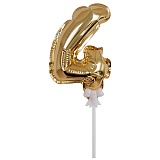 Воздушный шар,  самодув, 18см Поиск "Цифра 4", фольгированный, золотой