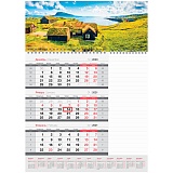 Календарь квартальный 3бл. на 1гр. OfficeSpace Mono "Домик в горах", с бегун, блок д/заметок, 2021г