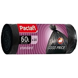Мешки для мусора  60л Paclan "Standard" ПНД, 60*72см, 7,4 мкм, 20шт., черные, в рулоне