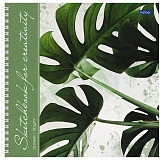 Скетчбук-тетрадь 60л 210*210мм на гребне Hatber "Тропические листья", 120г/м2, с твердой обложкой