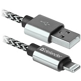 Кабель Defender ACH01-03T PRO USB(AM) - Lightning(M), для Apple, 2.1A output, в оплетке, 1м, белый