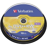 Диск DVD+RW 4.7Gb Verbatim 4x Cake Box (10шт)