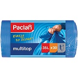 Мешки для мусора  35л Paclan "Multitop" ПВД, 50*64см, 10,5мкм, 30шт., синие, в рулоне, с завязками