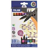 Фломастеры двусторонние Milan "6310", 20цв., 10шт., двуцветные, смываемые, картон, европодвес