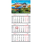 Календарь квартальный 3 бл. на 1 гр. OfficeSpace "Горное озеро", с бегунком, 2021г.