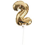 Воздушный шар,  самодув, 18см Поиск "Цифра 2", фольгированный, золотой