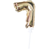 Воздушный шар,  самодув, 18см Поиск "Цифра 7", фольгированный, золотой